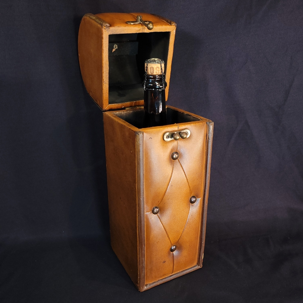 Vintage Tufted Wine Box with Bronze Hardware